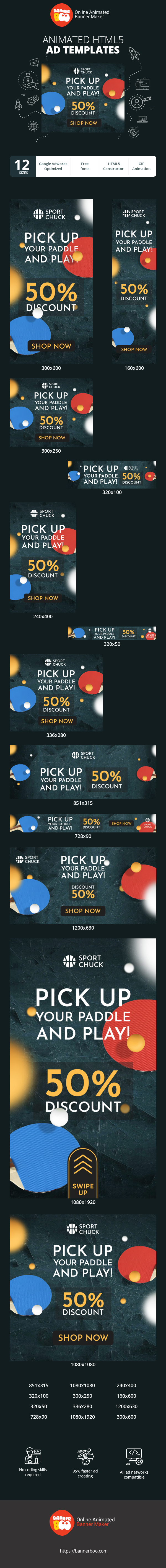 Szablon reklamy banerowej — Nimm dein Paddel und spiel! — 50 % Rabatt