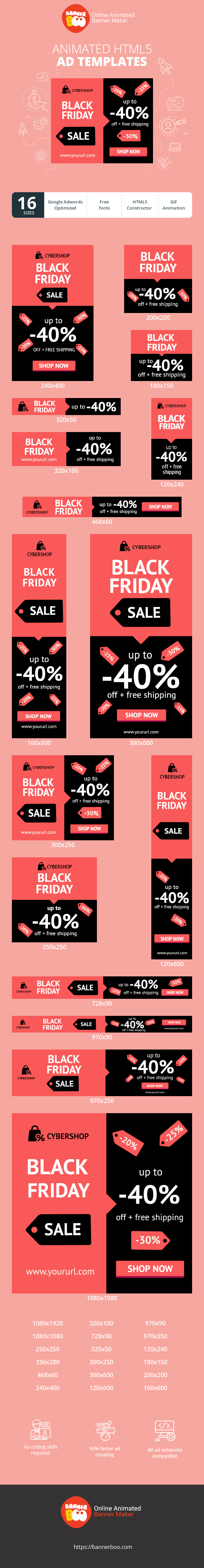 Banner ad template — Black Friday Sale  —  Up To -40% Off + Free Shipping