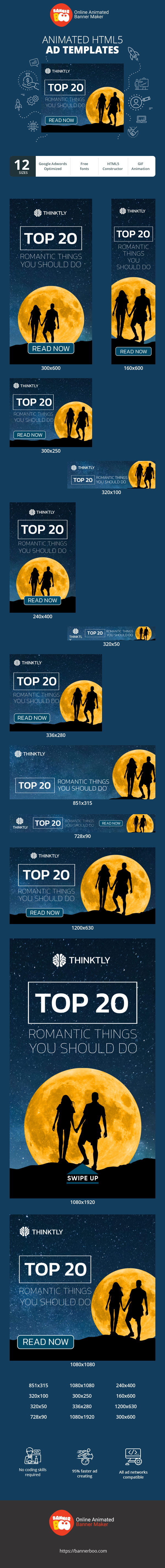 Szablon reklamy banerowej — Top 20 romantycznych rzeczy, które powinieneś zrobić — Blog lifestylowy