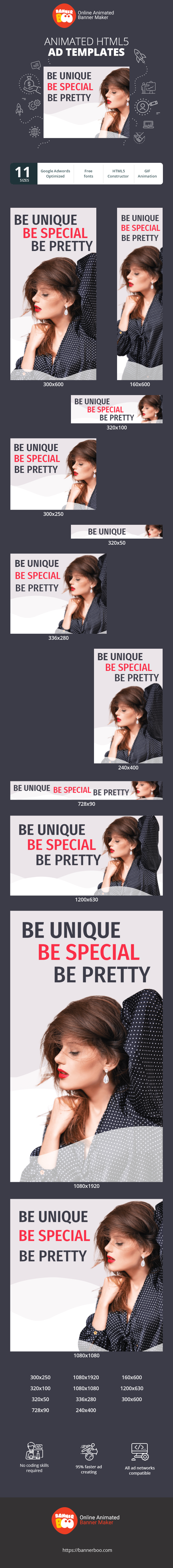 Banner ad template — Be Unique, Be Special, Be Pretty — 25% Off The Second Item