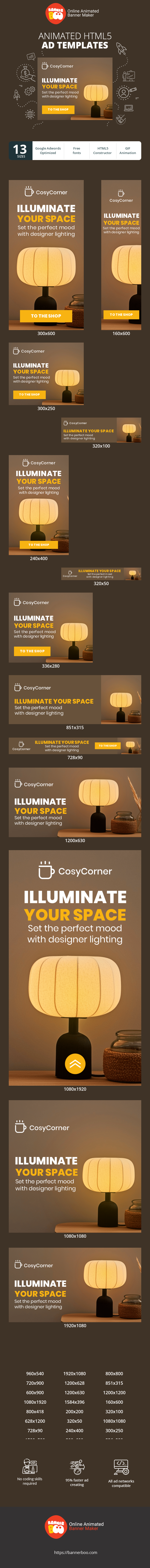 Banner ad template — Illuminate Your Space — Set The Perfect Mood With Designer Lighting