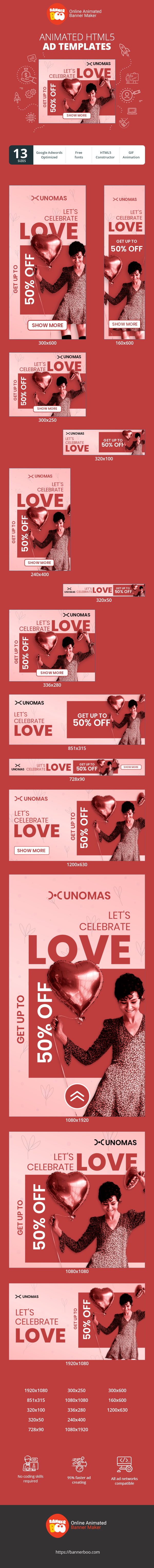 Banner ad template — Let's Celebrate Love — Get Up To 50% Off