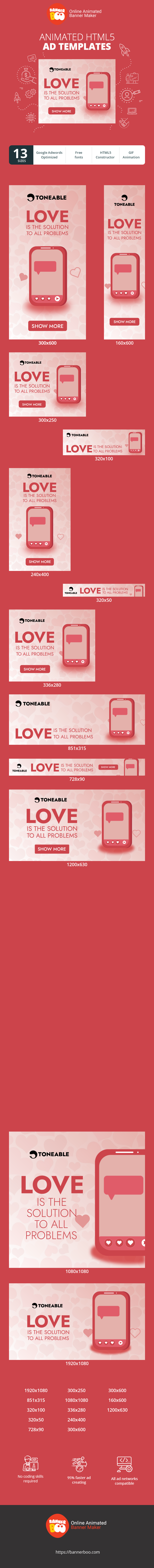 Banner ad template — Love Is The Solution To All Problems — Mobile Phone