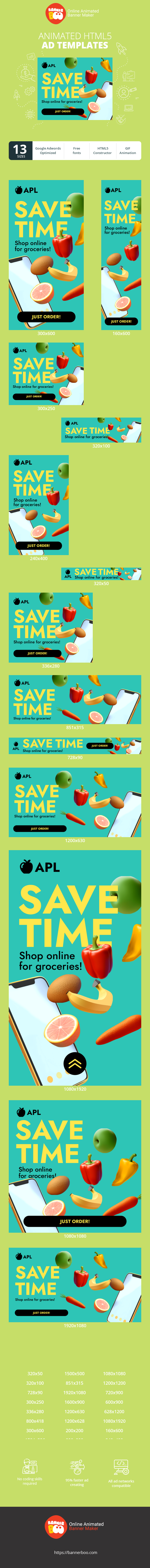 Szablon reklamy banerowej — Oszczędzaj czas — kupuj artykuły spożywcze online!