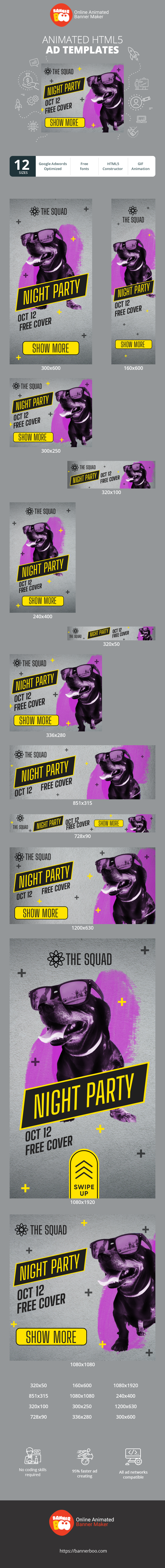 Banner ad template — Night Party — 12 Oct Free Entry