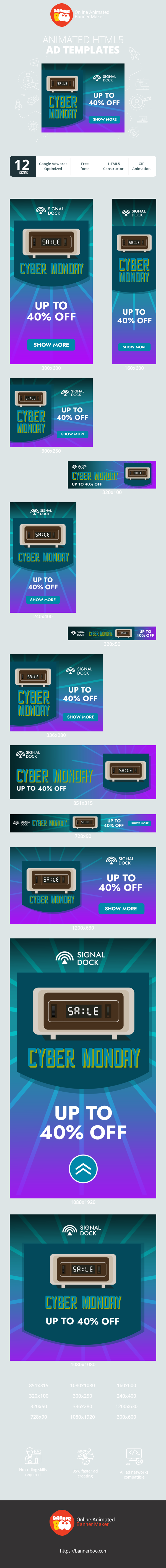 Szablon reklamy banerowej — Cyber Monday — Do 40% zniżki na zegarki