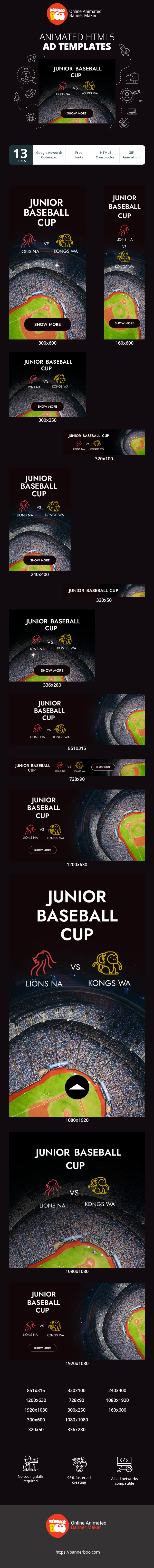 Banner ad template — Junior Baseball Cup — Sport Arena Friday, 10 July