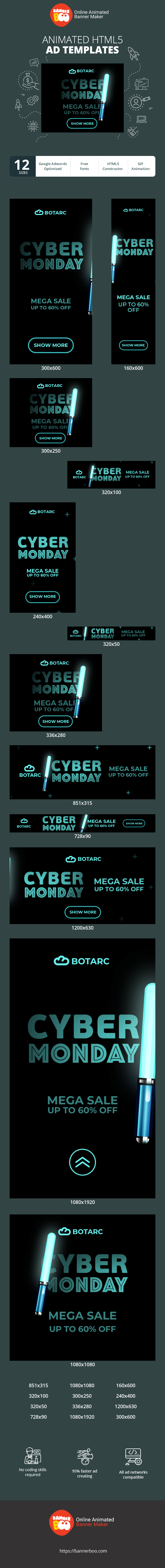 Szablon reklamy banerowej — Cyber Monday — Mega Wyprzedaż Do 60% Zniżki