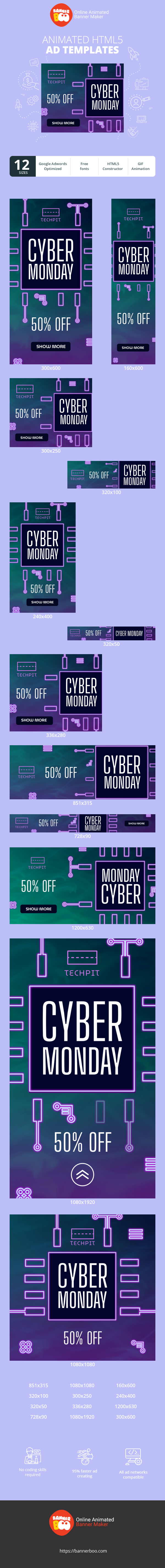 Szablon reklamy banerowej — Cyber Monday — 50% zniżki na elektronikę