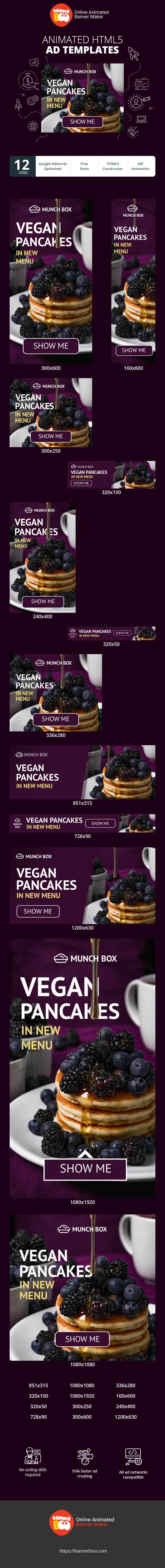 Banner ad template — Vegan Pancakes — On New Menu