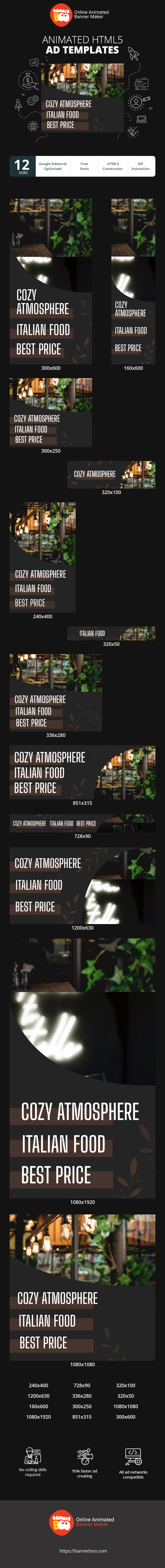 Szablon reklamy banerowej — Restaurant — Gemütliche Atmosphäre Italienisches Essen Bester Preis