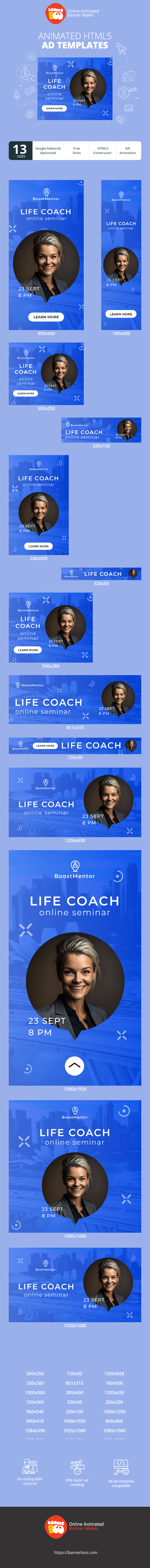 Banner ad template — Life Coach — Online Seminar 23 Sept at 8 PM