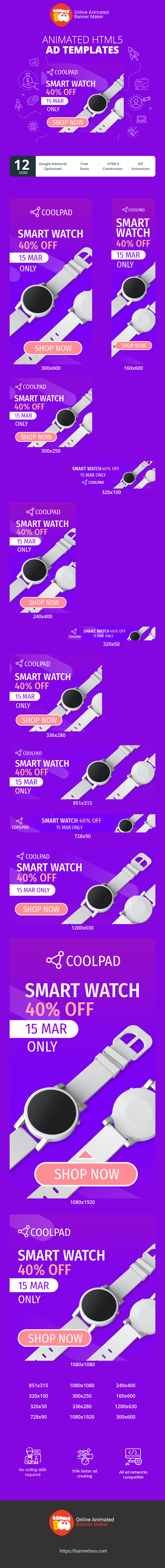 Banner ad template — Smart Watch — 40% Off 15 March Only
