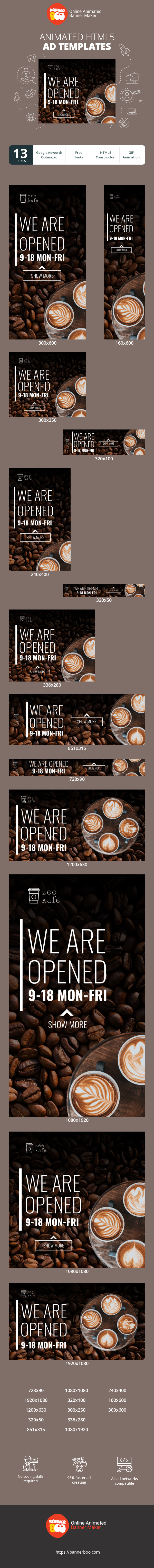 Banner ad template — We Are Open — 9am-6pm Mon-Fri