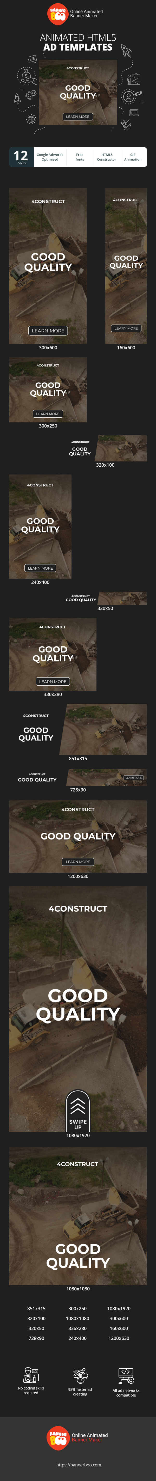 Banner ad template — Less Time Good Quality Best Service — Construction