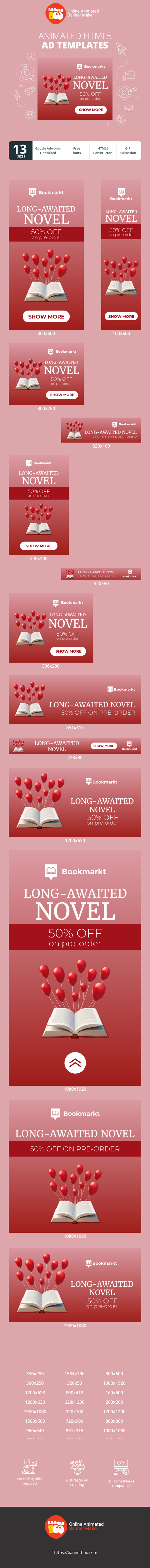 Banner ad template — Long-Awaited Novel — 50% Off On Pre-Order