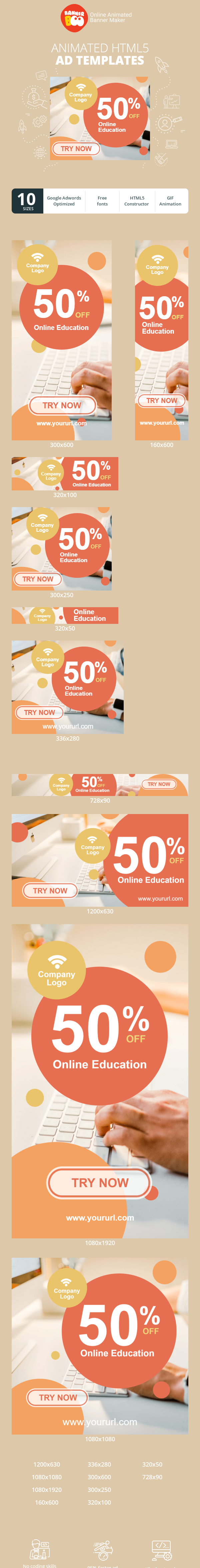 Szablon reklamy banerowej — Online-Bildung — 50% Rabatt