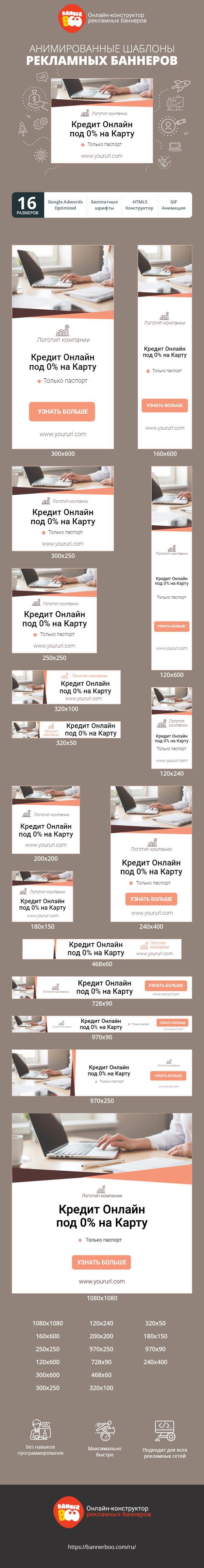Шаблон рекламного баннера — Кредит онлайн под 0% на карту — Только паспорт