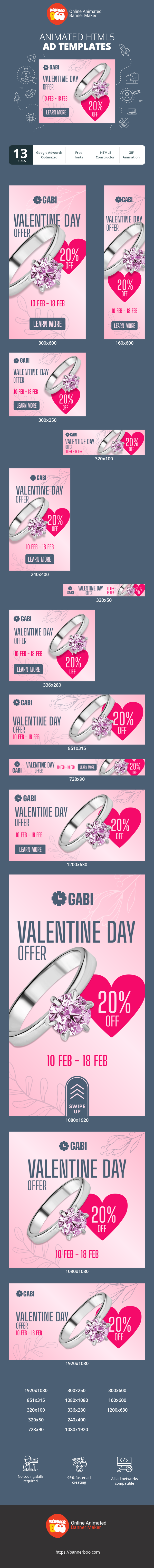 Banner ad template — Valentine's Day Offer — 20% Off 10 Feb - 18 Feb