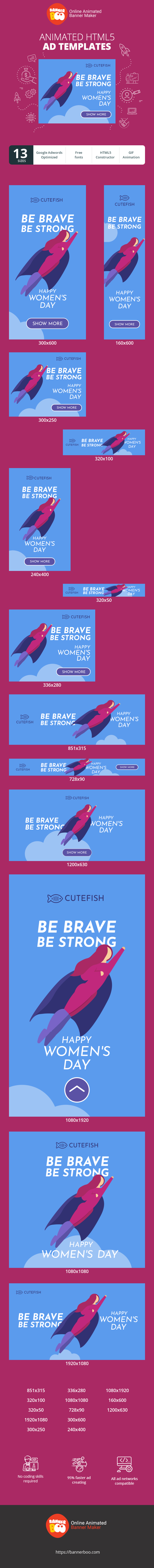 Banner ad template — Be Brave Be Strong — Happy Women's Day