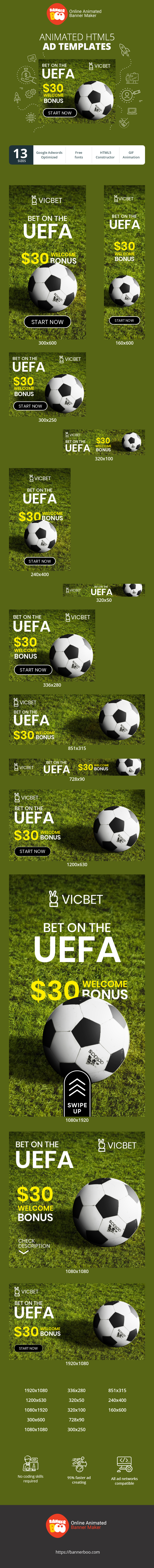 Banner ad template — Bet On The UEFA — $30 Welcome Bonus